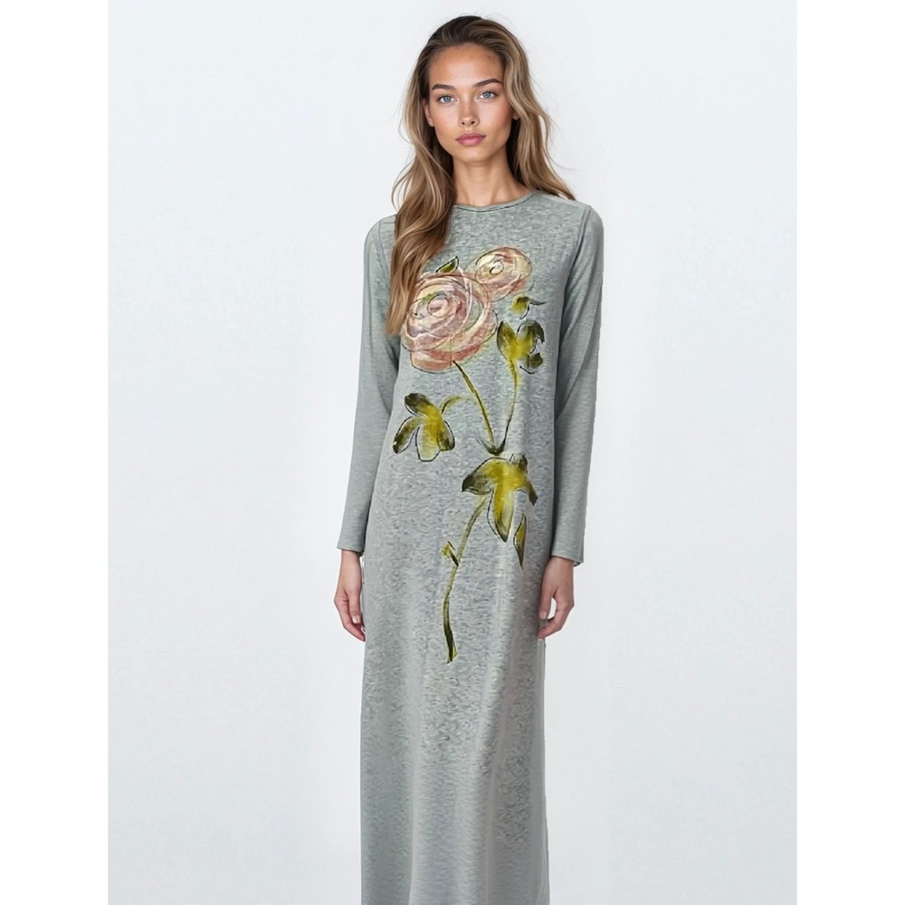 RUE de FEEME Floral‎ Pull-On Nightgown – Heather Grey – Women's 10